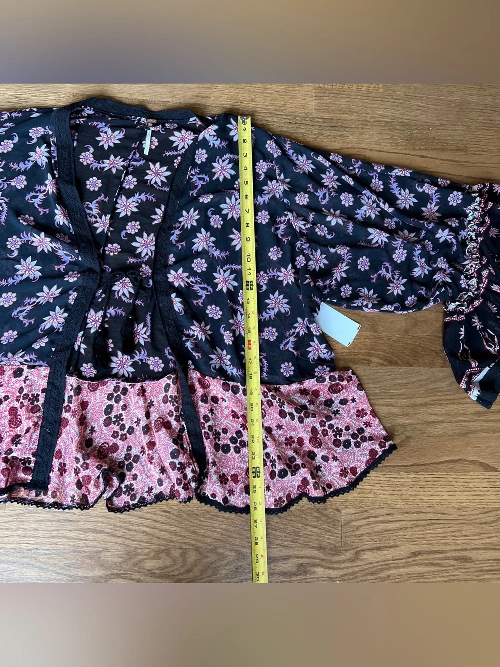 NEW Free People Lola Mixed Print Kimono Black Floral Sz M